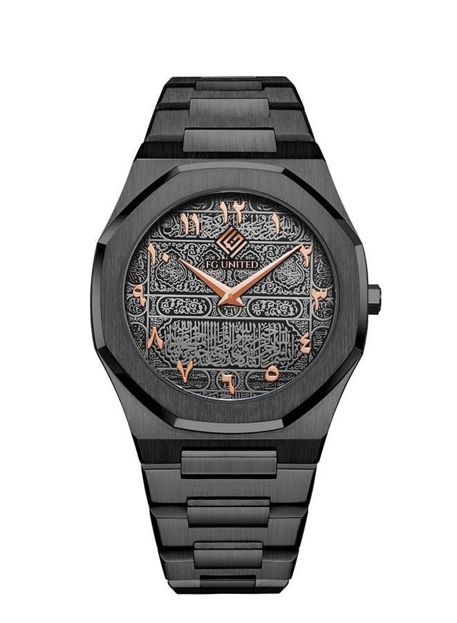 FG UNITED Mens Thin Design Black Tone Stainless Steel Arabic Dial Watch 41mm - FG7011 - Image 1